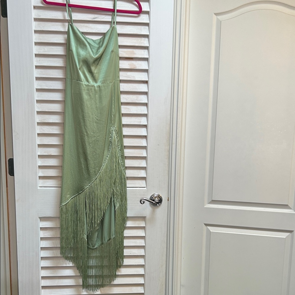 12th Tribe Asymmetrical Sage Fringe Dress - Picture 4 of 8